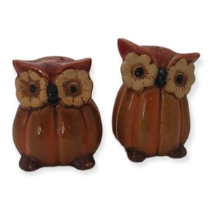 Vintage 1970 Owl Salt & Pepper Shakers Brown Orange Grandma's Retro Nostalgia